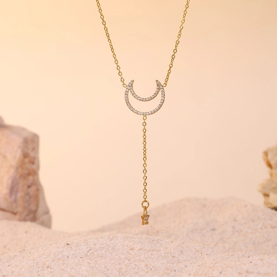 Jewelry Elegant Luxurious Vacation Moon Titanium Steel Rhinestones 18K Gold Plated Plating Jewelry Set