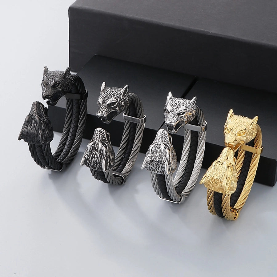Business Lion's head Wolf Head Skull 304 Stainless Steel 18K Gold Plated Men's Bangle