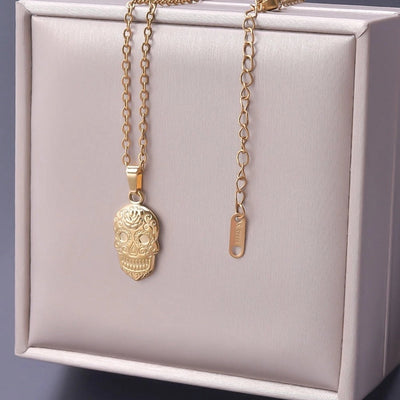 Jewelry Casual Hip-Hop Funny Skull 304 Stainless Steel 18K Gold Plated Plating Pendant Necklace