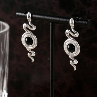 1 Pair Retro British Style Round Snake Plating Inlay 304 Stainless Steel Natural Stone Agate 18K Gold Plated Ear Studs