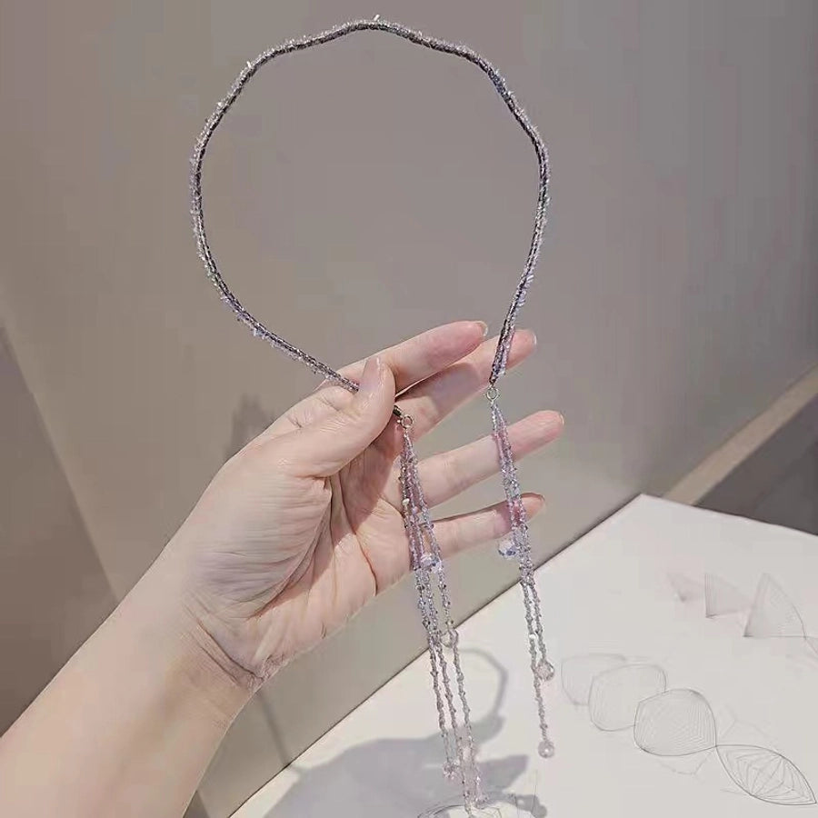 women's shiny solid color artificial crystal beaded tassel hair band