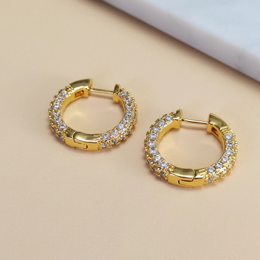 1 Pair IG Style Simple Style Shiny Geometric Irregular Copper Zircon 24K Gold Plated Hoop Earrings Ear Cuffs