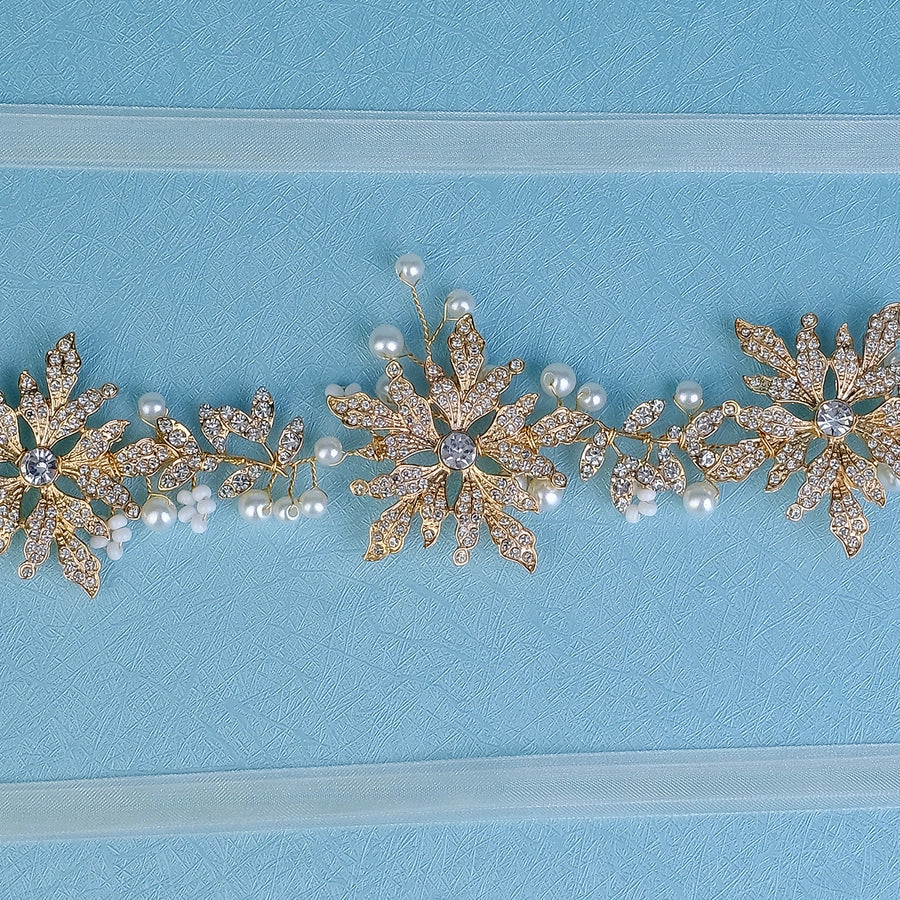 retro flower alloy pearl inlay rhinestones hair band