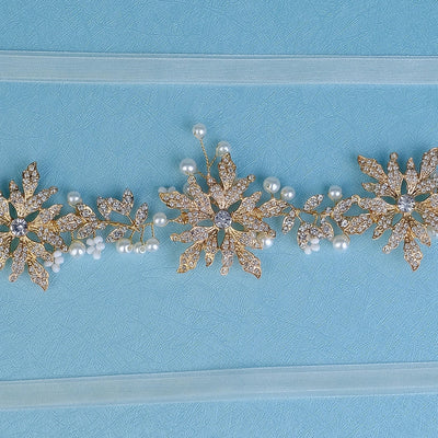 retro flower alloy pearl inlay rhinestones hair band