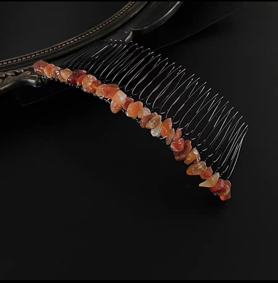 retro ethnic style geometric crystal handmade insert comb