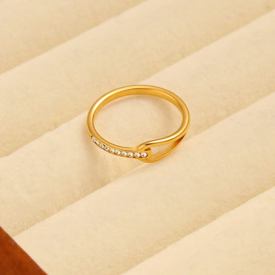 Jewelry Simple Style Commute Water Droplets Solid Color 304 Stainless Steel Rhinestones 18K Gold Plated Round Inlay Rings