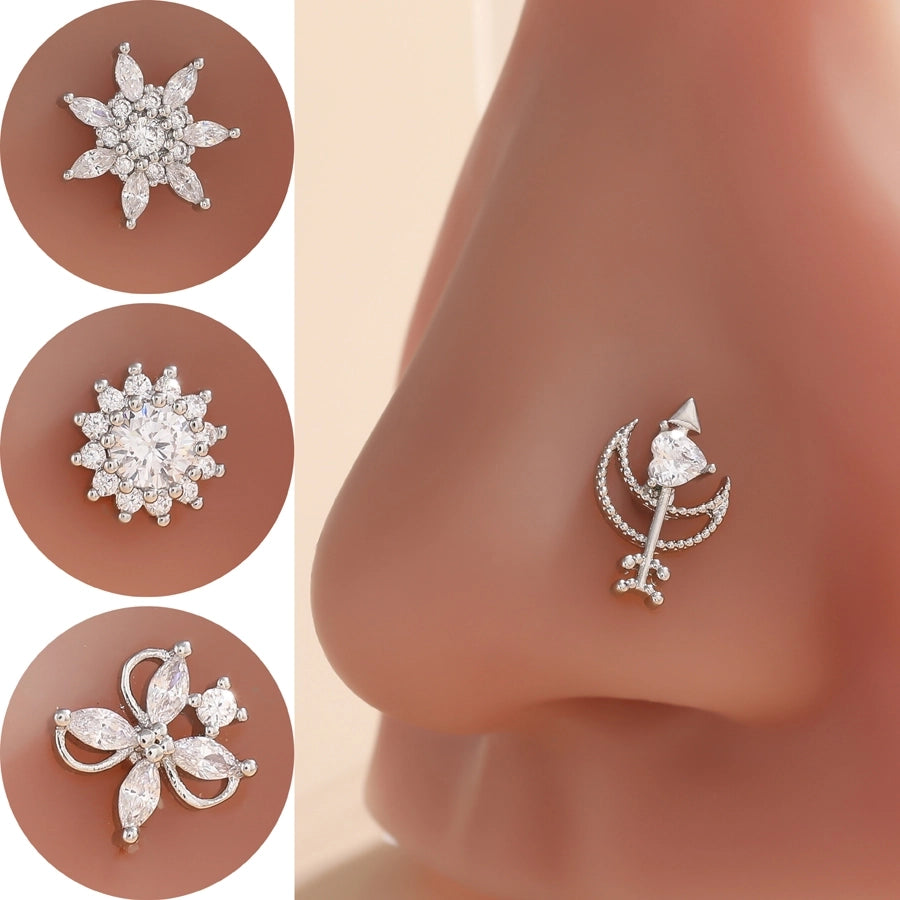1 Piece Nose Rings & Studs Classic Style Cross Butterfly Copper Polishing Plating Zircon 18K Gold Plated Nose Rings & Studs