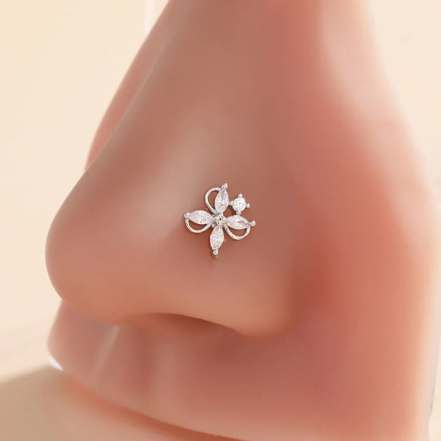 1 Piece Nose Rings & Studs Classic Style Cross Butterfly Copper Polishing Plating Zircon 18K Gold Plated Nose Rings & Studs