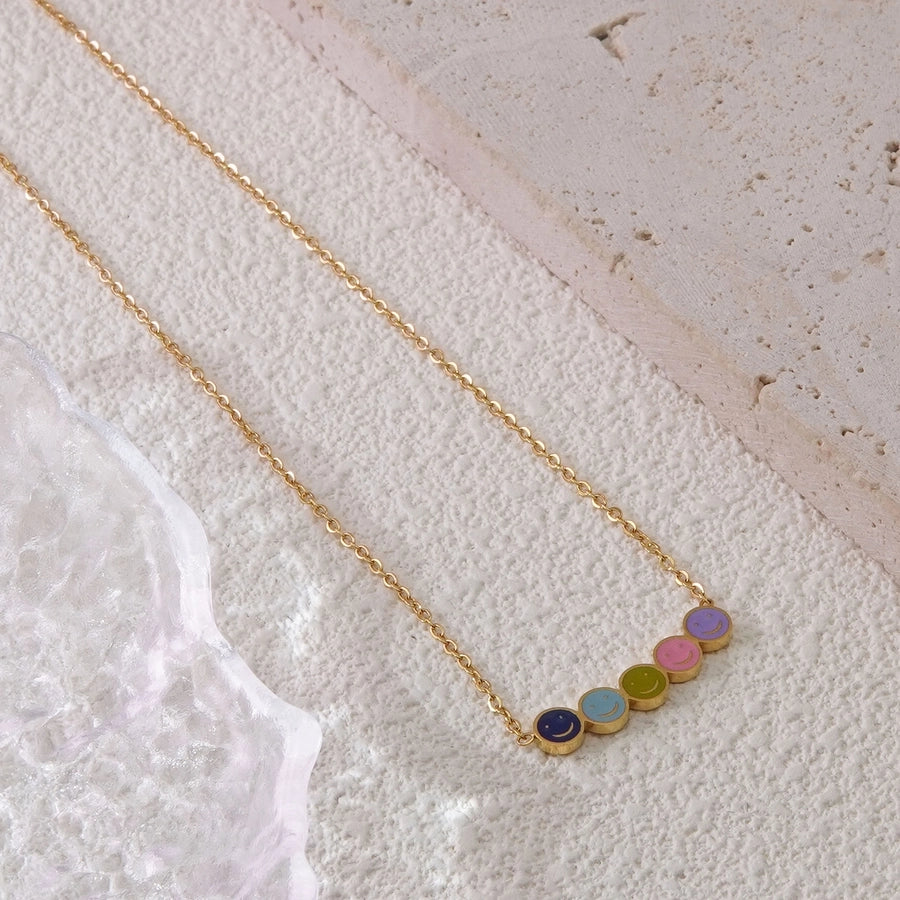 Jewelry Sweet Simple Style Classic Style Smile Face Round Face 304 Stainless Steel 18K Gold Plated Plating Bracelets Necklace Jewelry Set