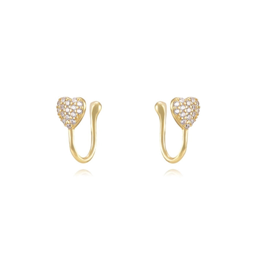 1 Pair IG Style Leaf Moon Heart Shape Inlay Copper Zircon Gold Plated Ear Cuffs