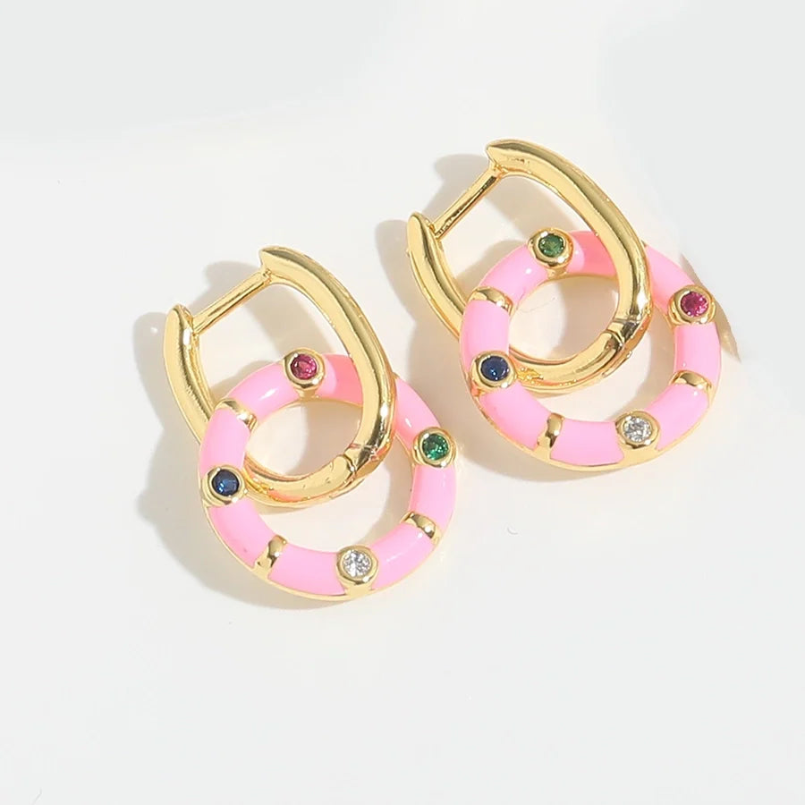 1 Pair Elegant Simple Style Solid Color Plating Inlay Copper Zircon 14K Gold Plated Drop Earrings