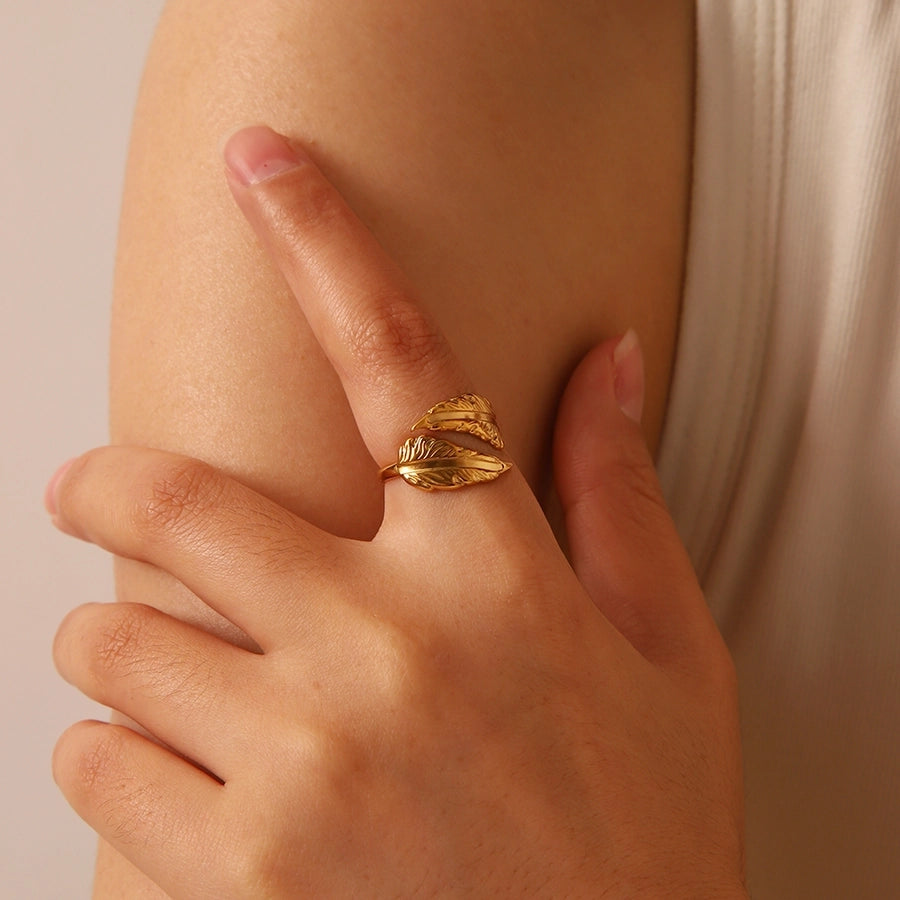 Jewelry IG Style Casual Simple Style Leaves 304 Stainless Steel 18K Gold Plated Polishing Open Rings
