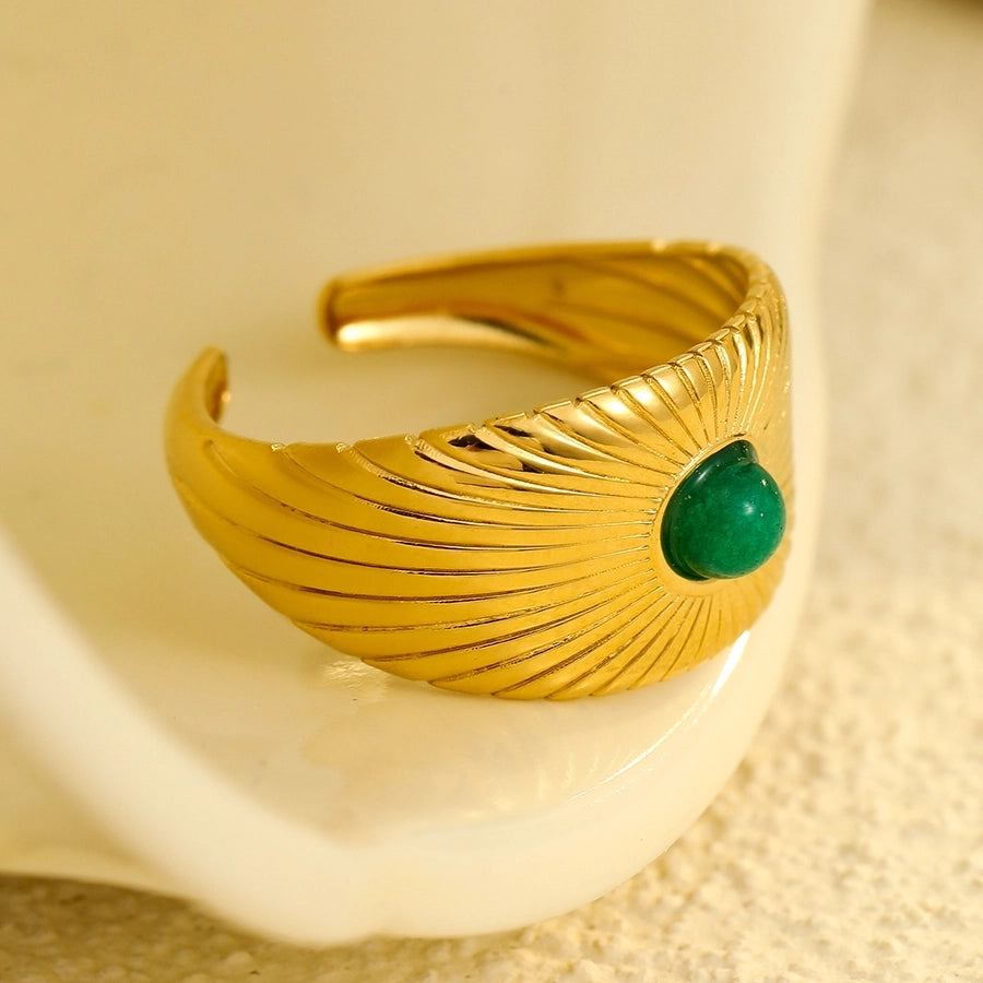 Jewelry IG Style Simple Style Geometric 304 Stainless Steel Natural Stone 18K Gold Plated Inlay Open Rings