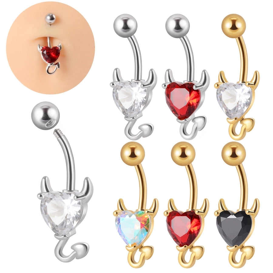 1 Piece Belly Rings IG Style Casual Cool Style Heart Shape 304 Stainless Steel Plating Zircon 18K Gold Plated