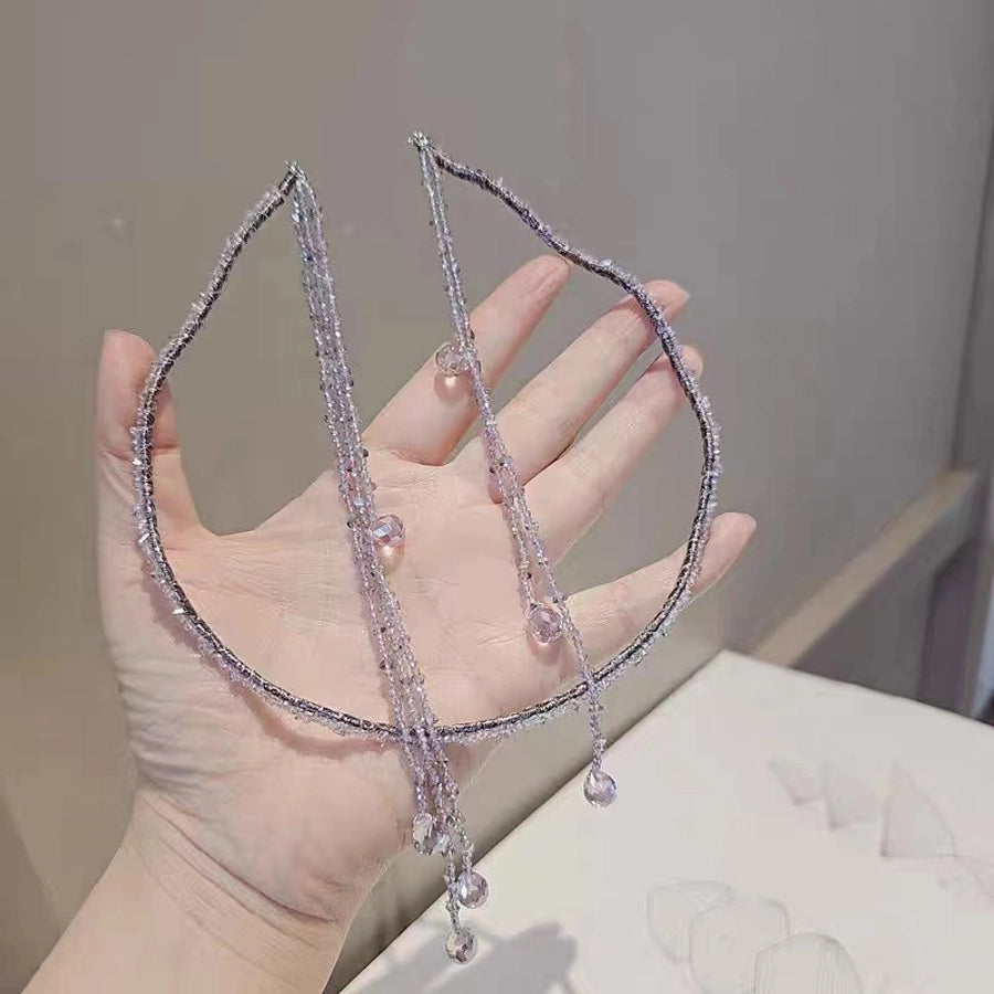 women's shiny solid color artificial crystal beaded tassel hair band
