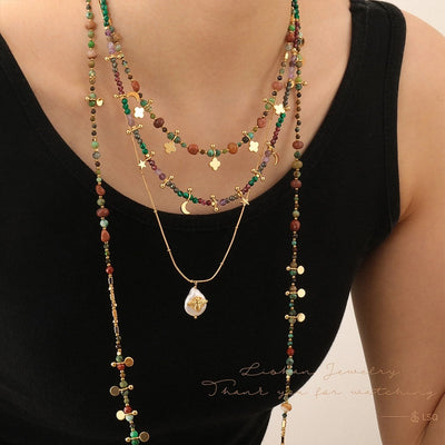 Casual Cute Commute Irregular natural stone Copper Beaded Chain Necklace In Bulk