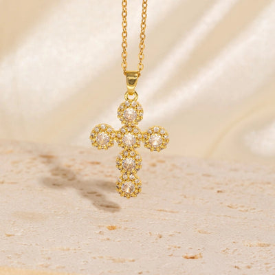 Copper Plating Cross Zircon Pendant Necklace