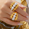Jewelry Elegant French Style Round 304 Stainless Steel Artificial Pearls 18K Gold Plated Layered Inlay Rings