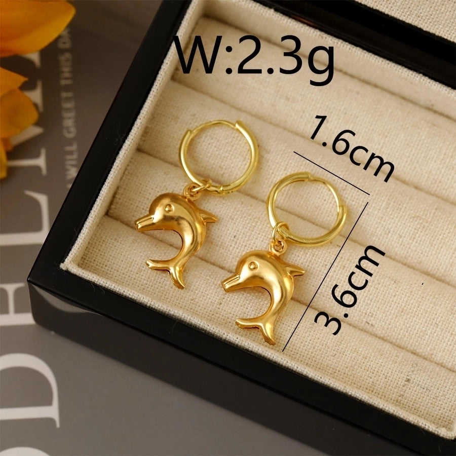 1 Pair Marine Style Scallop Starfish Dolphin Polishing Epoxy 304 Stainless Steel 18K Gold Plated Hoop Earrings Drop Earrings