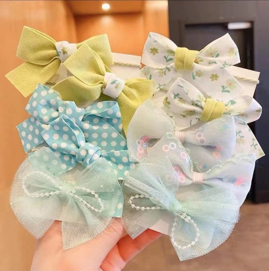 cute plaid flower bow knot cloth inlaid pearls hair tie 1 set