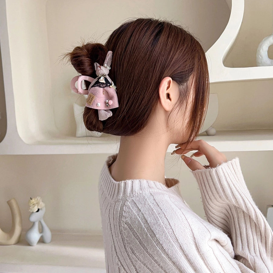 princess cute rabbit plastic cloth inlay rhinestones hair claws