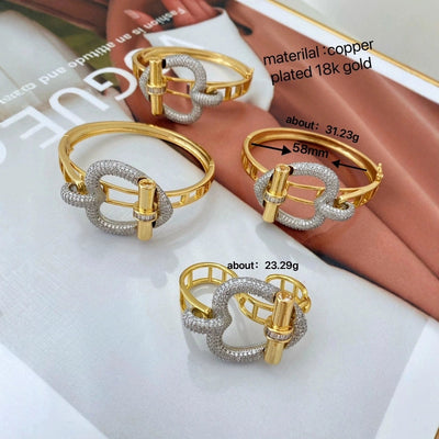 Jewelry Casual Elegant Lady Heart Shape Copper Zircon Inlay Jewelry Set