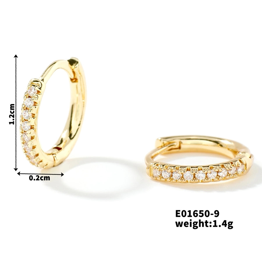 1 Pair Casual Elegant Lady Round Inlay Copper Zircon Rhodium Plated Earrings