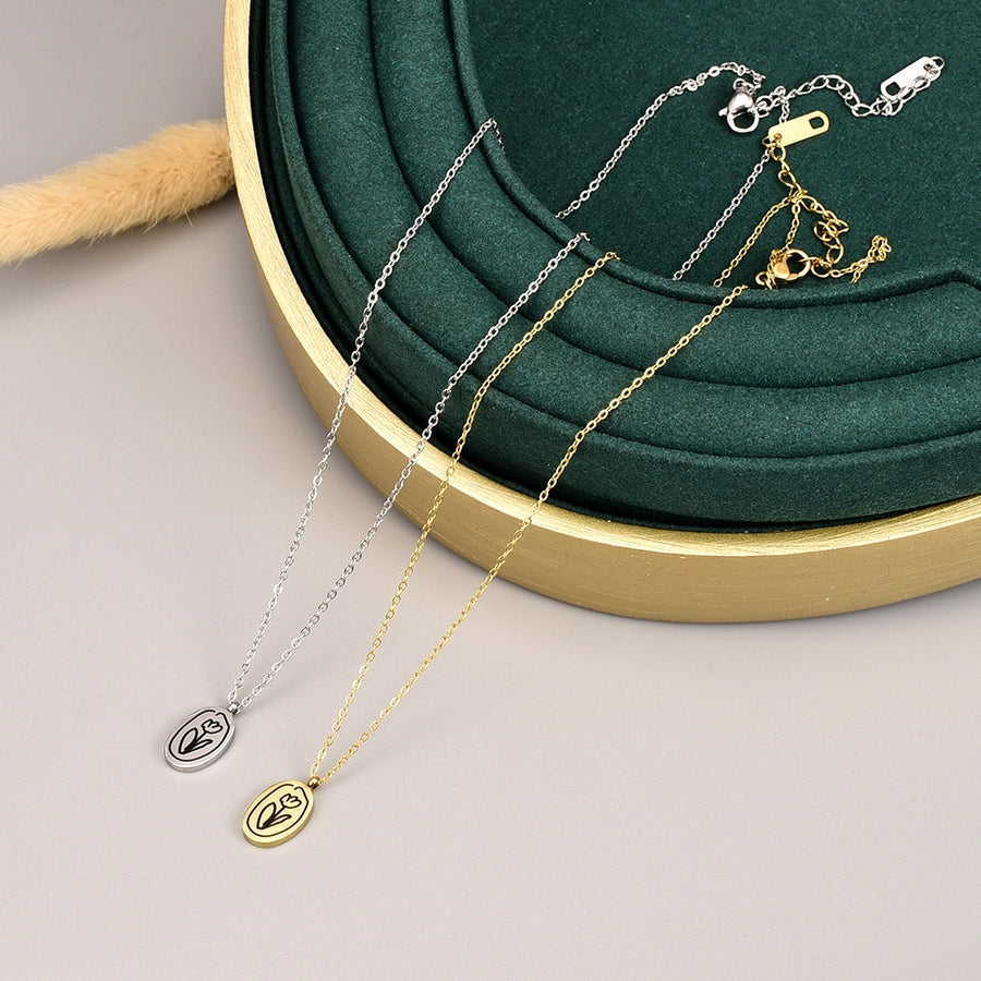 Jewelry Simple Style Flower 304 Stainless Steel Rhinestones 18K Gold Plated Plating Pendant Necklace