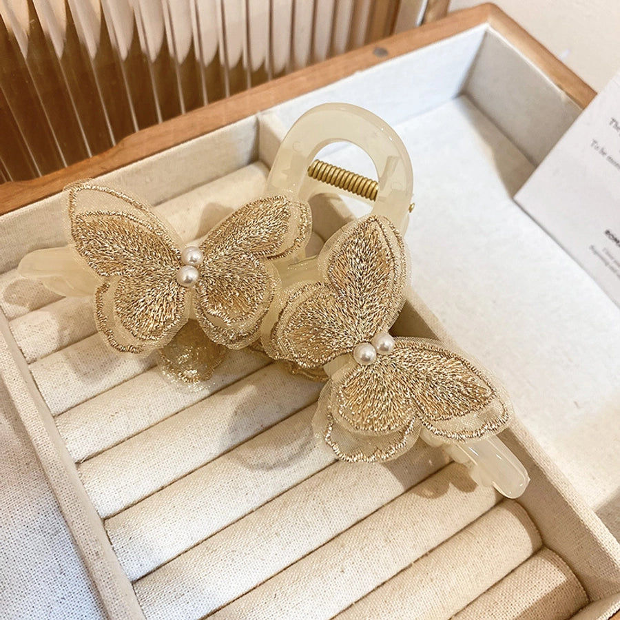 Women's Sweet Simple Style Butterfly Arylic Inlay Imitation Pearl Cloth Hair Clip