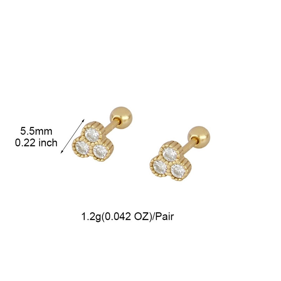 1 Pair Elegant Simple Style Geometric Copper Zircon 24K Gold Plated Ear Studs