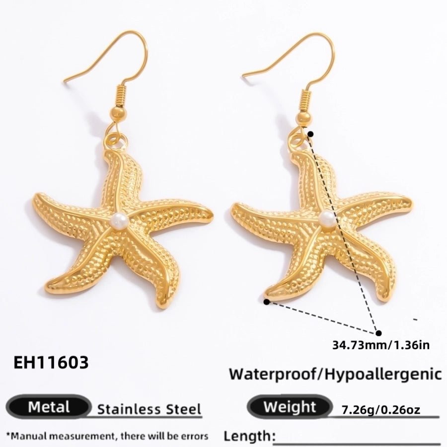 1 Pair Beach Starfish 304 Stainless Steel Drop Earrings