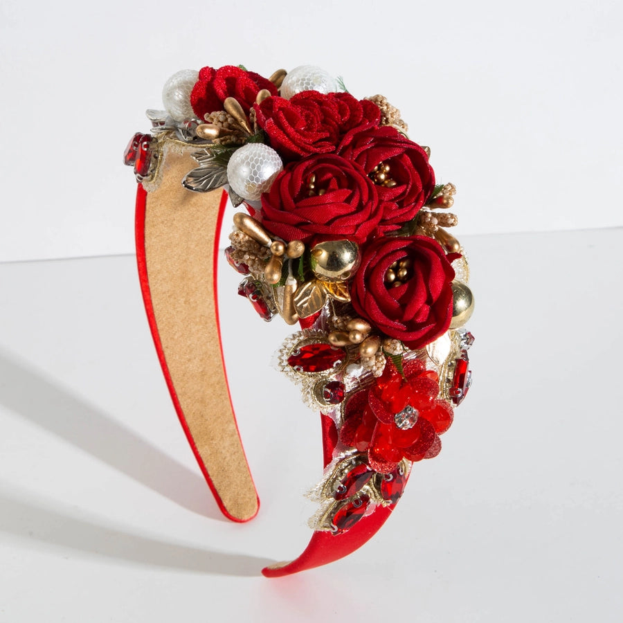 glam shiny flower cloth lace inlay rhinestones pearl hair band