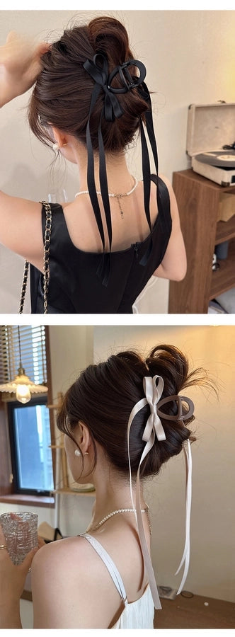 Exquisite ballet style grab clip ribbon bow hairpin female back head elegant elegant shark clip