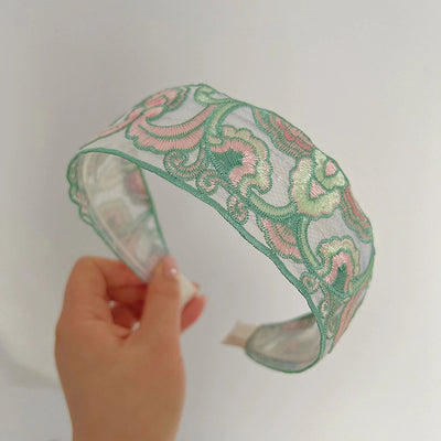 New Ethnic Style Cotton and Linen Embroidery Floral New Chinese Style Hairband Bow Hairpin Headband Wide-brimmed Hair Accessories for Women