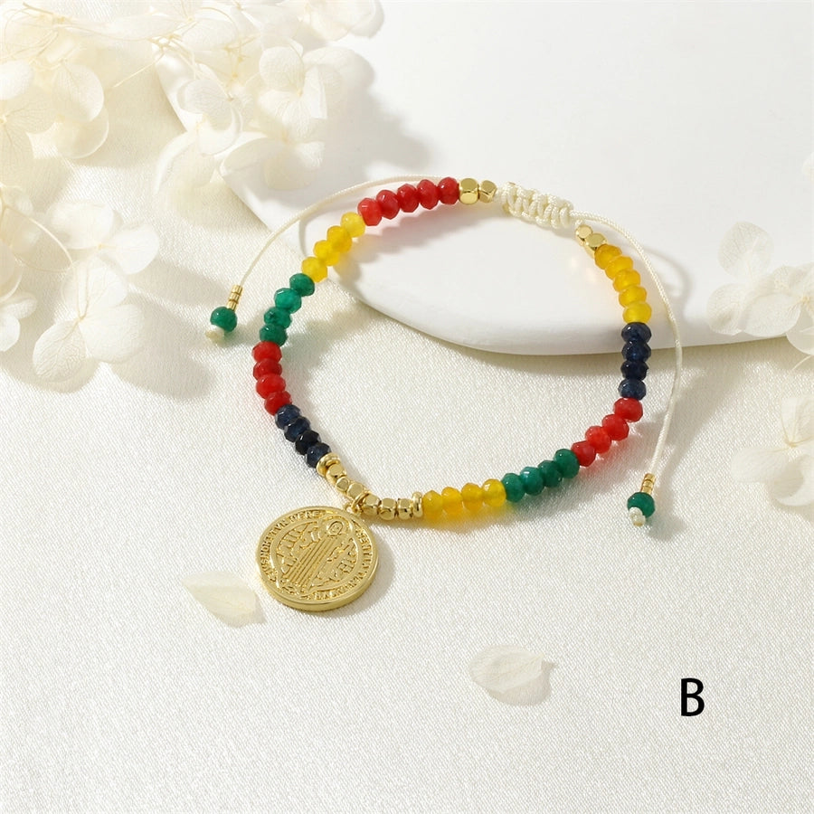 Copper 18K Gold Plated Beaded Enamel Letter Devil's Eye Bracelets