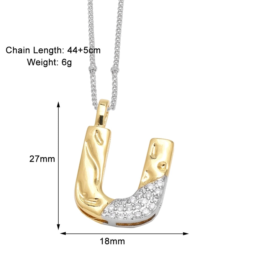 Jewelry Modern Style Simple Style letter 201 Stainless Steel Copper Zircon 18K Gold Plated Mixed Metal Inlay Pendant Necklace