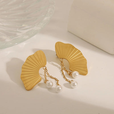 Jewelry IG Style Retro French Style Semicircle Sector 304 Stainless Steel Artificial Pearls 18K Gold Plated Inlay Earrings Necklace