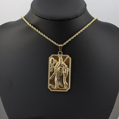 Jewelry Vintage Style Human 304 Stainless Steel Zircon Gold Plated Plating Inlay Pendant Necklace