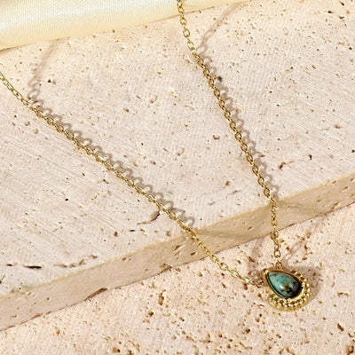 Jewelry Vintage Style French Style Geometric Water Droplets Titanium Steel Natural Stone 14K Gold Plated Plating Pendant Necklace