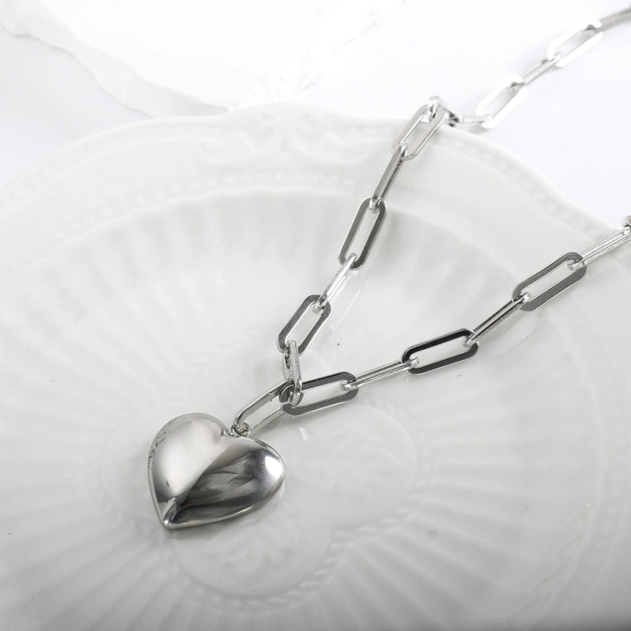 Jewelry Simple Style Heart Shape Titanium Steel Pendant Necklace