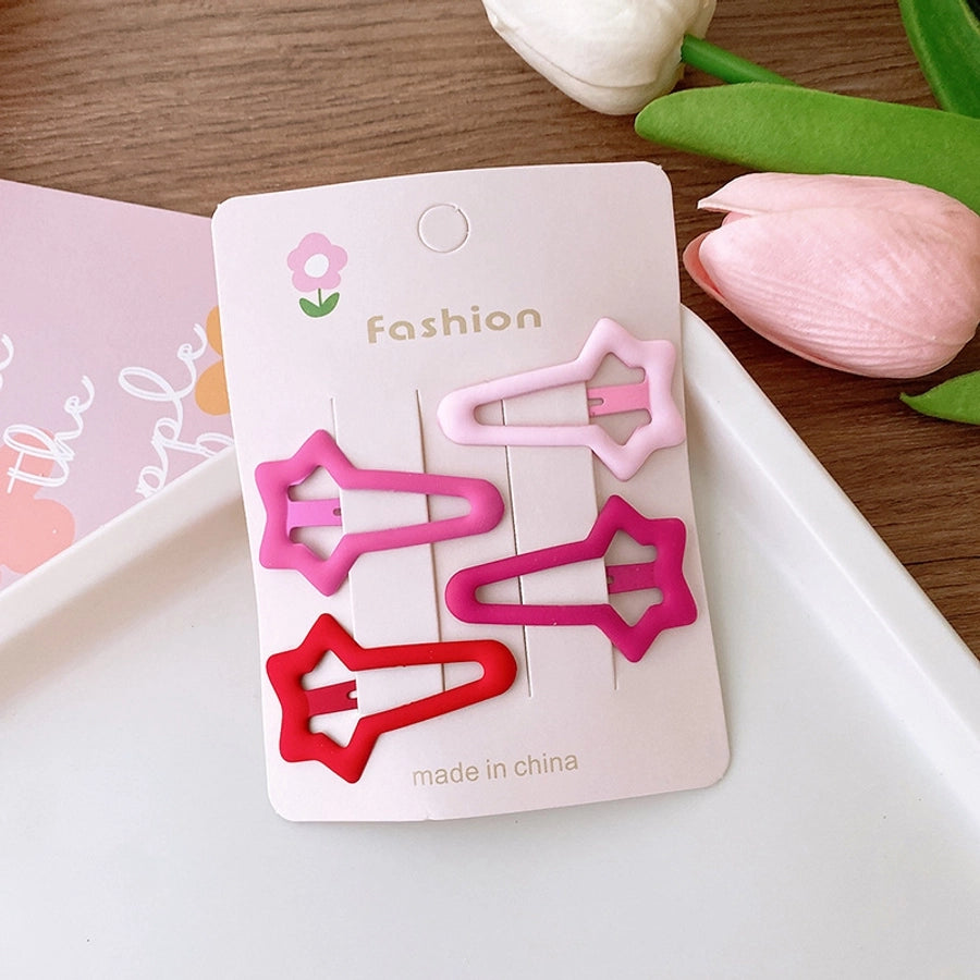 New Sweet Rose Pink Versatile Basic Hollow Heart Five-Star BB Clip Dripping Oil Partysu Hair Clip Hair Accessories