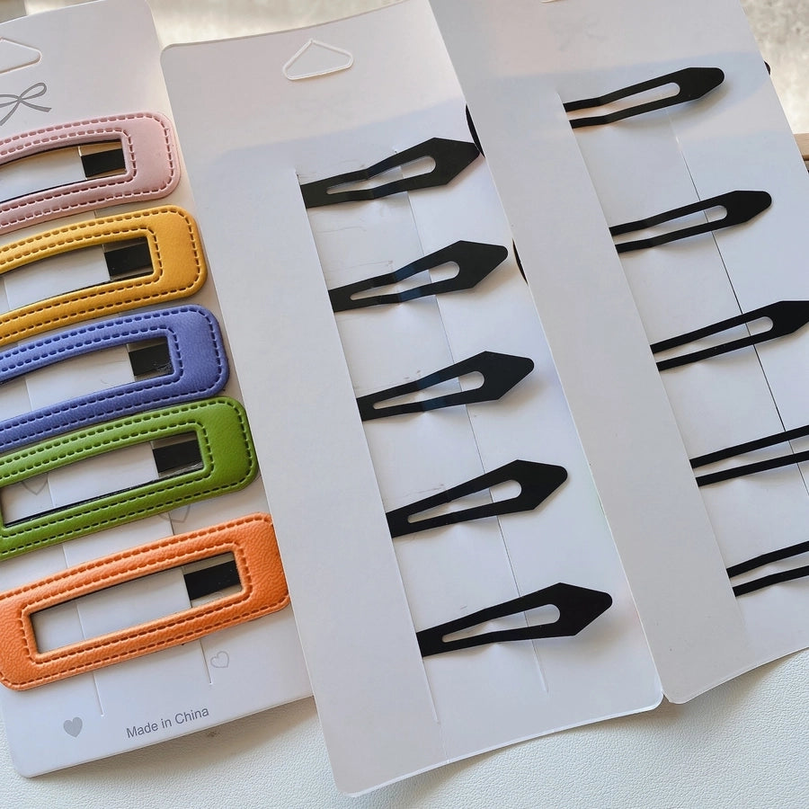 sweet geometric pu leather hair clip 5 pieces