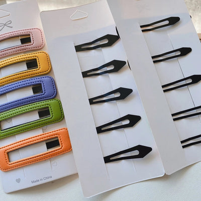 sweet geometric pu leather hair clip 5 pieces