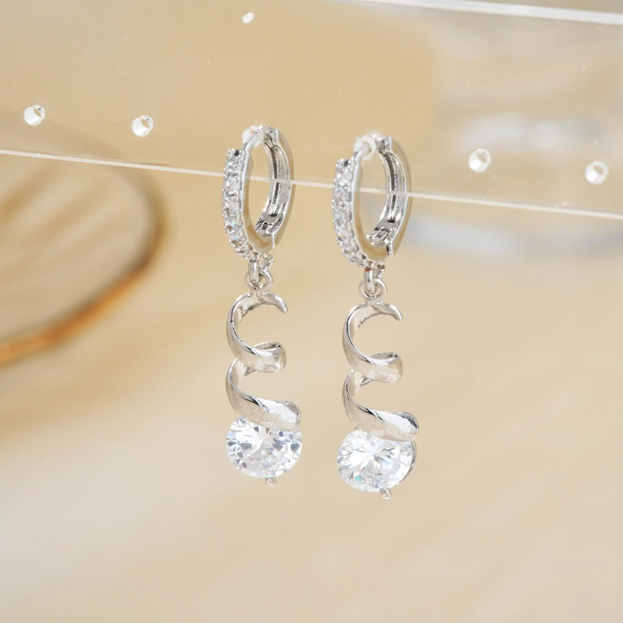 1 Pair Glam Shiny Water Droplets Inlay Copper Glass Rhodium Plated Drop Earrings