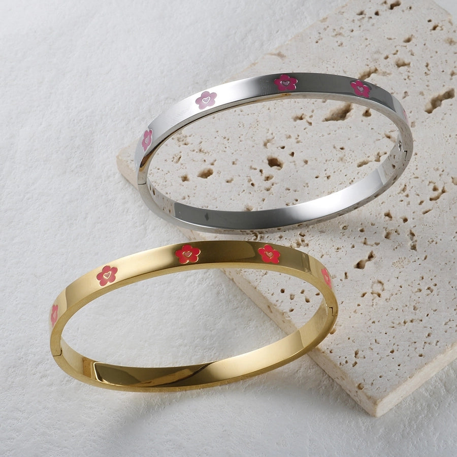 Elegant Heart Shape Flower Titanium Steel Bangle In Bulk