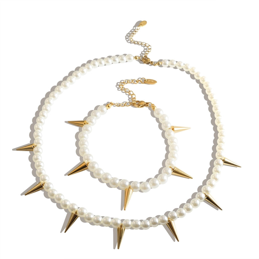 Jewelry Simple Style Geometric 304 Stainless Steel Artificial Pearl Plating  Bracelets Necklace