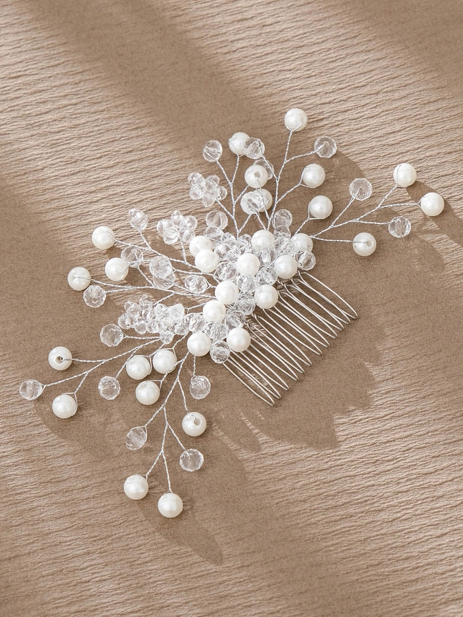 simple style flower artificial pearl inlay pearl insert comb