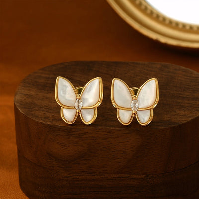 1 Pair Sweet Simple Style Butterfly Inlay Copper Shell Zircon 18K Gold Plated Ear Studs