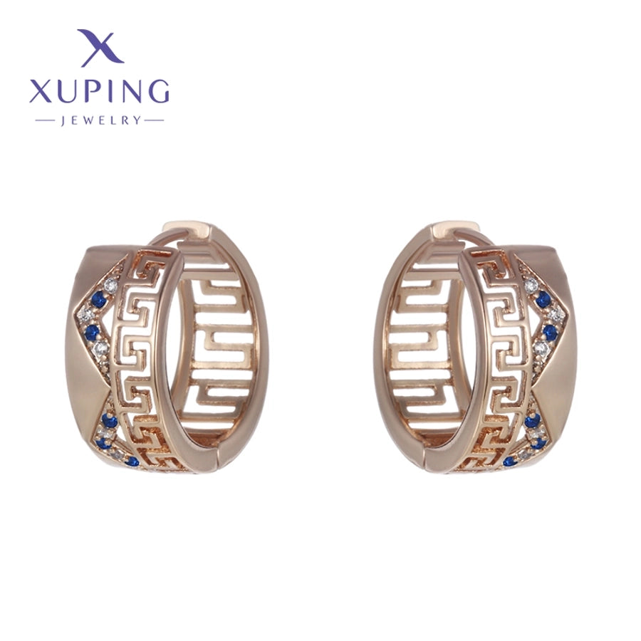 1 Pair XUPING Simple Style Circle Plating Inlay Copper Artificial Gemstones 18K Gold Plated Earrings