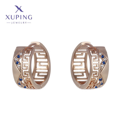 1 Pair XUPING Simple Style Circle Plating Inlay Copper Artificial Gemstones 18K Gold Plated Earrings